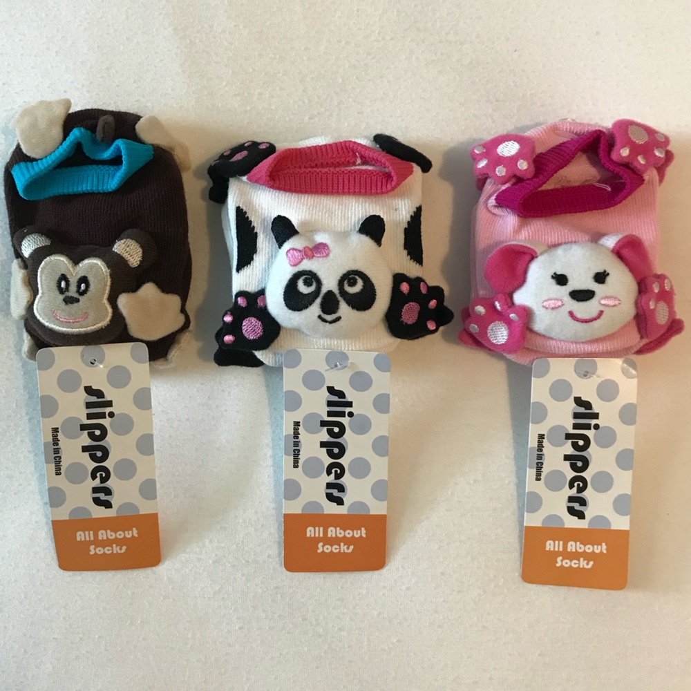 Adorable Baby Socks/Slippers - Animals! Bundle of 3 Pairs.